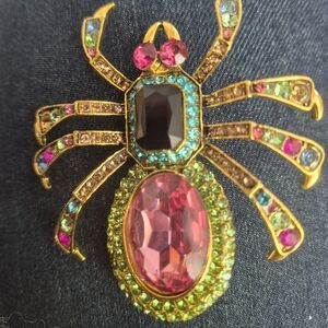 Huge Colorful Spider Brooch Black Onyx